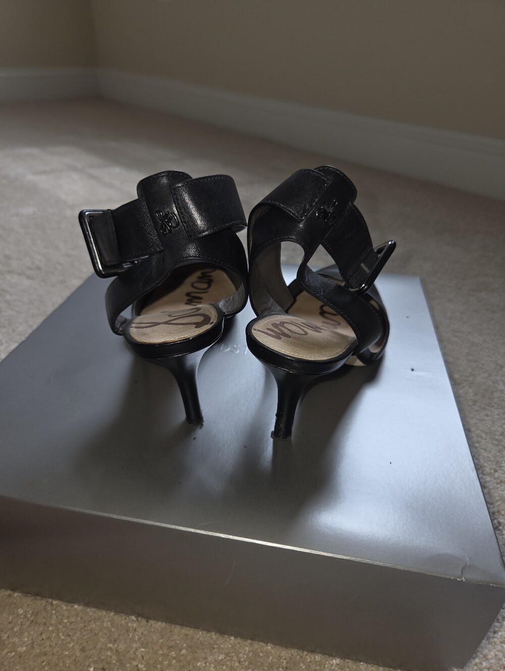 Sam Edelman Black Leather Pointed-Toe Ankle-Strap Heels - Picture 3 of 4